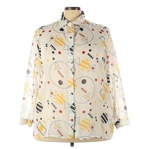 Funky Sheer Blouse with Geometric Print - 22W